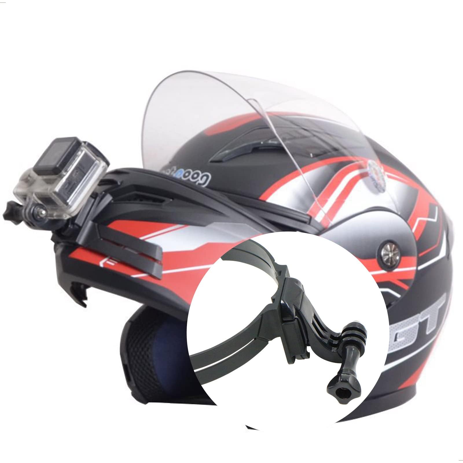 Supporto Casco Moto Mento - Attacco per telecamera sportiva, supporto curvo, compatibile con GoPro e altre videocamere sportive, nero