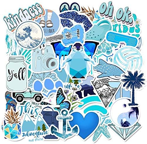 Blue Stickers for Hydroflasks - 50 pcs Water Bottles Stickers