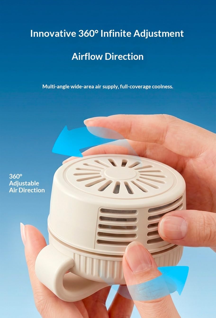 Flux d'air rotatif 360°, refroidissement pour randonnée, camping, pêche & activités