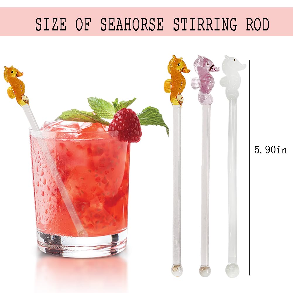 Seahorse Stirring Stick haowei 6Pcs Seahorse Swizzle Sticks Glass Stir Sticks Cocktail Stirring Rods Fun Swizzle Sticks Cocktail Stirring Stick Mixer for Coffee (mixed color seahorse)