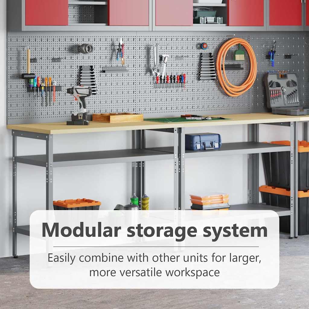 vidaXL Set banco da lavoro 2 pz Beige e grigio | Facile cambiare l'altezza e accedere a tutto, Tanta roba per tenere tutto in ordine, Mix di materiali che dà un tocco moderno