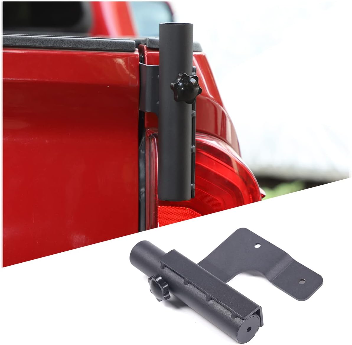 Lcojicep Antenna Flag Pole Tailgate Flagpole Holder Compatible with Tacoma 2016-2023，Carbon Steel Material Multi-Function Single Flag Antenna Holder (Black)