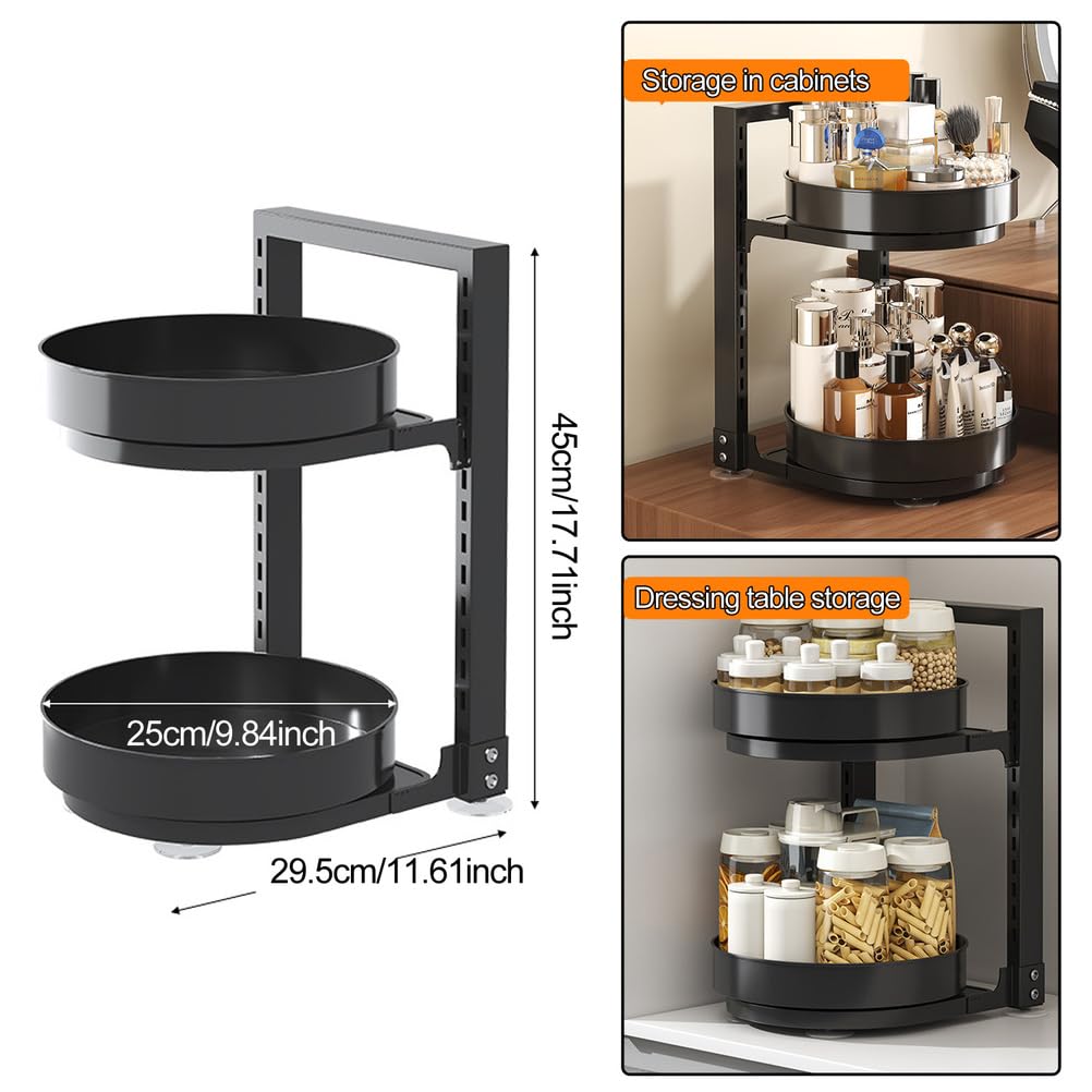 Lazy Susan Organizer a 2 ripiani – Portaspezie girevole in metallo regolabile da 25 cm per armadietto, dispensa, cucina, piano di lavoro, tavolo da pranzo, armadietto, bagno, vanità,Bianca,3 Tier