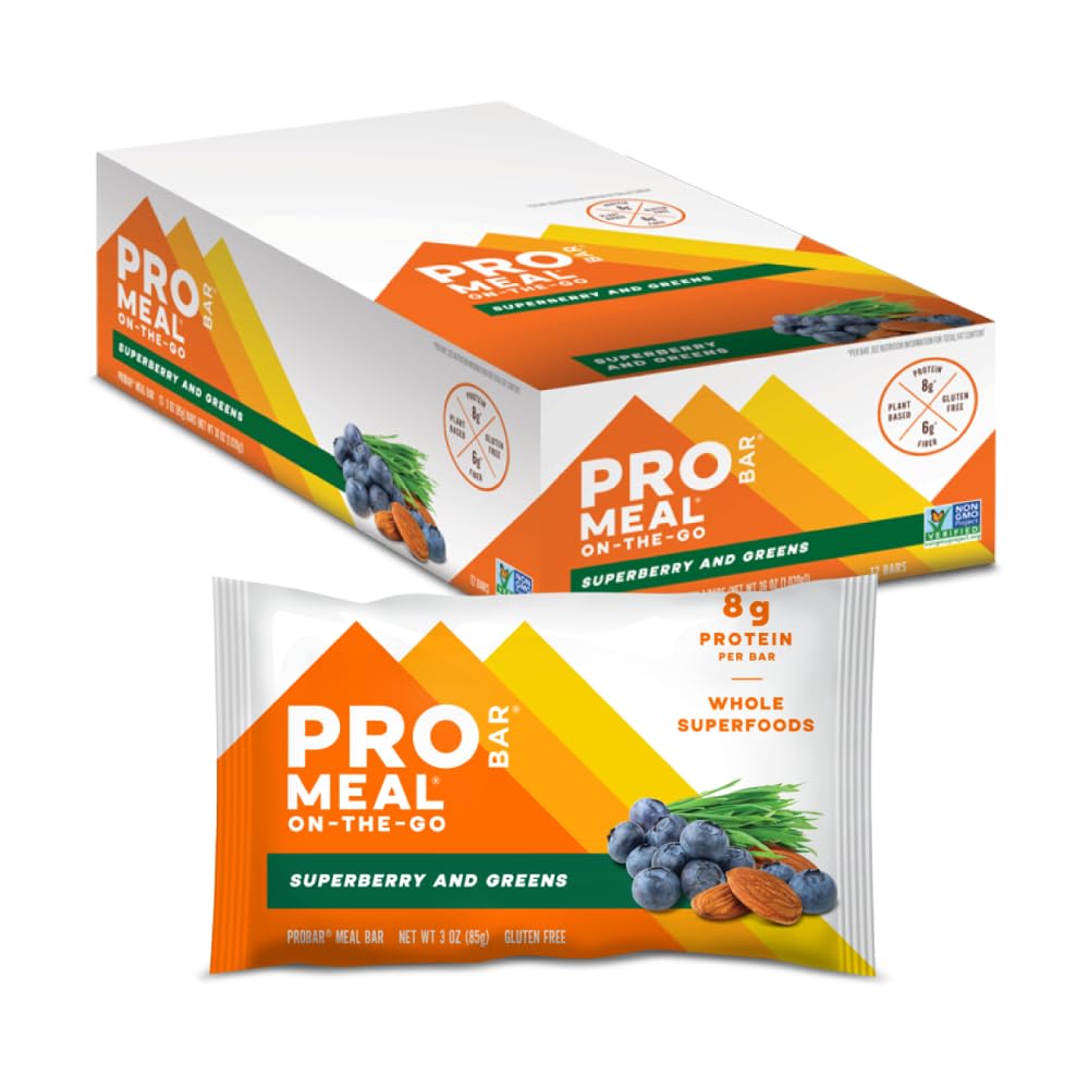 PROBAR - MEAL Bar, Superberry & Greens, Non-GMO, Gluten-Free, Healthy, Plant-Based, Whole-Food Ingredients, Natural Energy (12 Count)