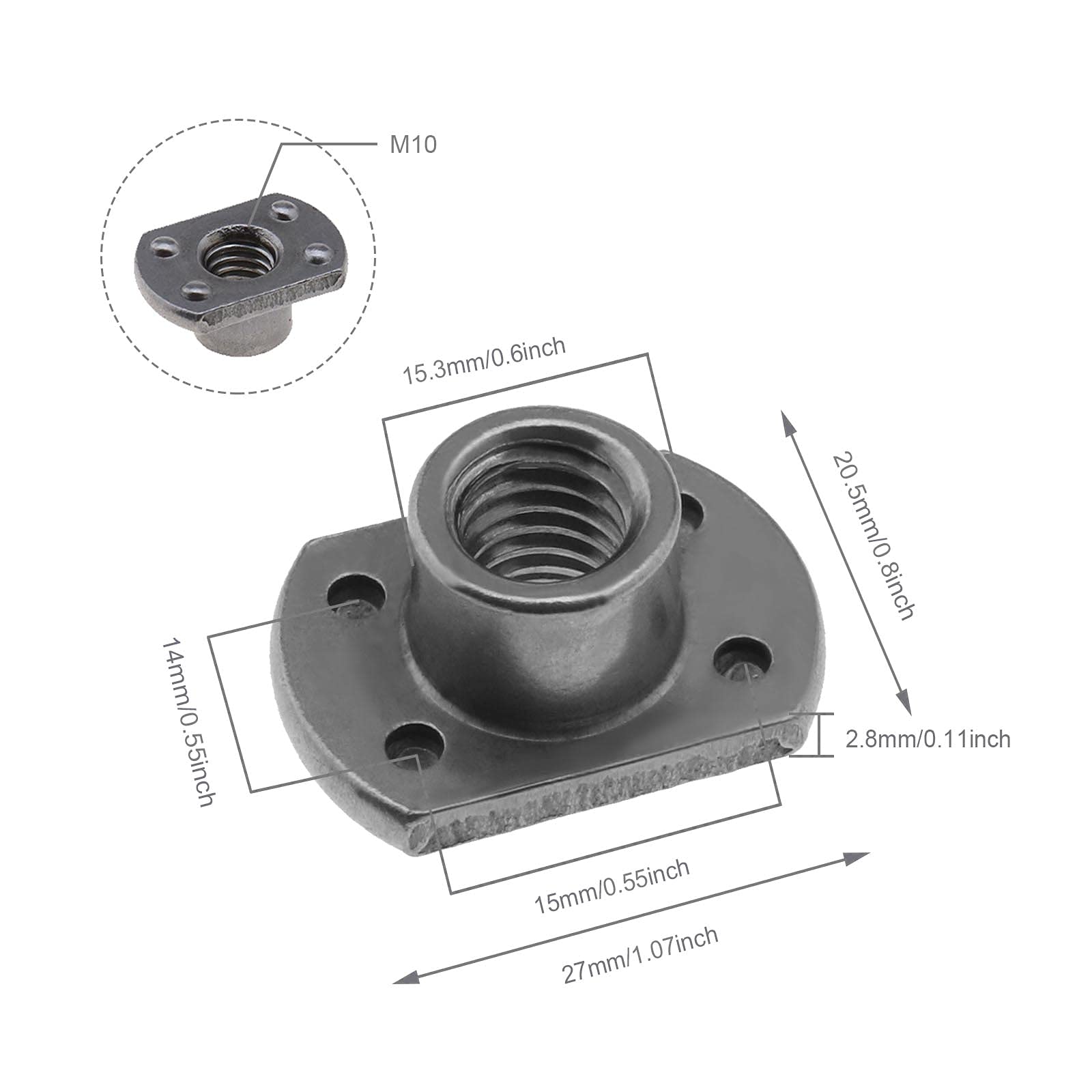 15pcs Dadi di saldatura M6 M8 M10 Tab Base UNC Acciaio al Carbonio Macchina Vite A Forma di T 2 & 4 Proiezione per Mobili Veicoli Caster e Industria Macchina