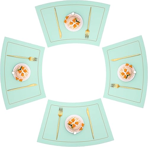 Juego de 6 manteles individuales para mesa redonda, lavables, resistentes al calor, PVC, de doble cara, color verde claro, 4 unidades