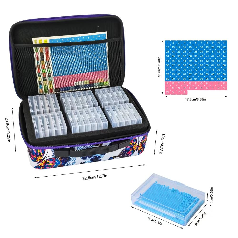 Diamond Painting Storage Box - Gem Art Craft Beads, Clear Dustproof Lid,PP EVA Construction, Home Office Classroom Garage, Portable Covered Design (Bianco：64 Slot)