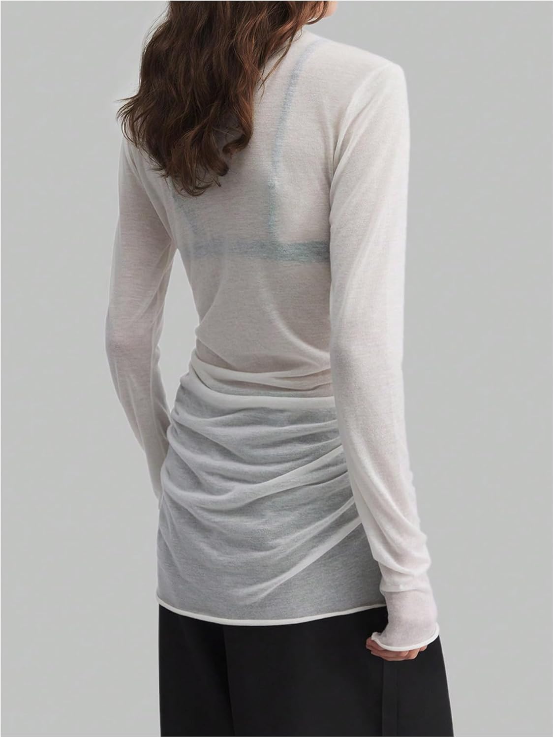 Floerns Women's Sheer Mesh Long Sleeve T Shirts Mock Neck Ruched Going Out Tops - Image 2