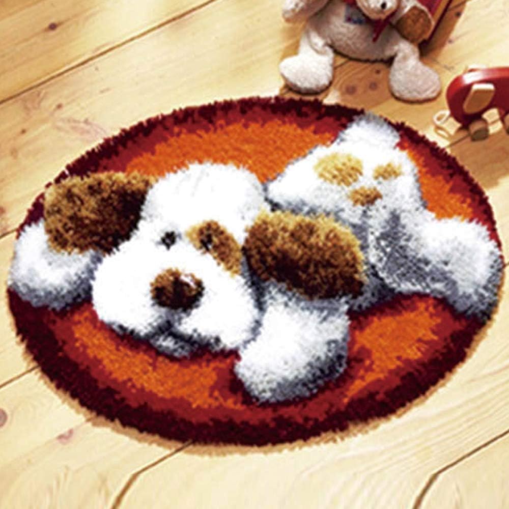 Latch Hook Kits Rugs, Latch Hook Kits DIY Tools Rug Hooking Making Crochet Kits Cushion Handcraft Knitting Wool Embroidery Decoration for Home Decor Kids (Puppy)
