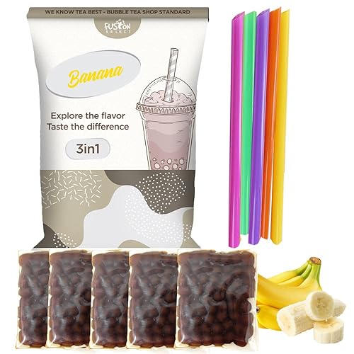 Fusion Select Auténtico kit de té de burbujas de lichi extra rica, bebida de té de burbujas, perla de tapioca Boba, pajitas, sabores populares de té