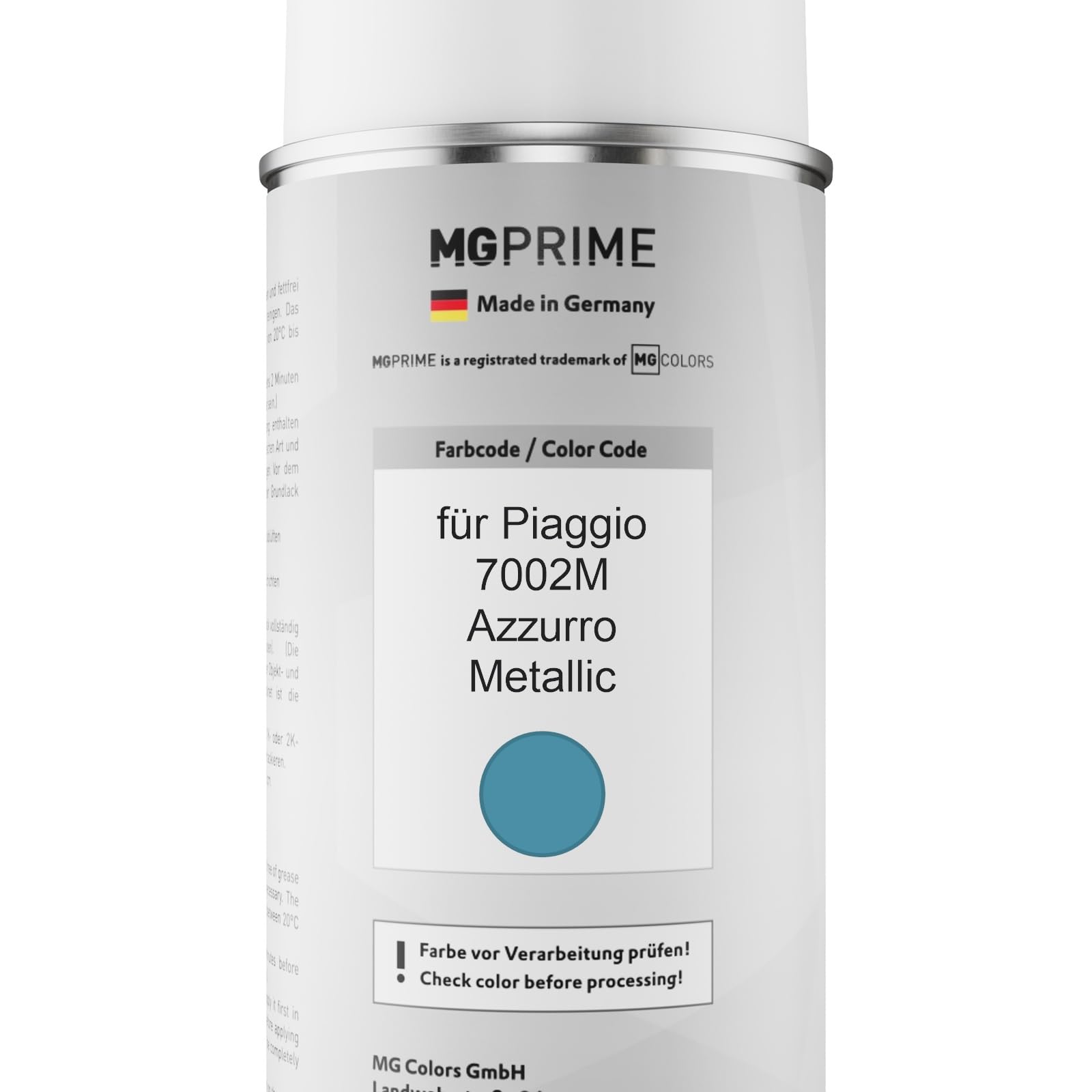 MG PRIME Vernice per auto Kit di bombolette a spruzzo per Piaggio 7002M Azzurro Metallic Bomboletta spray da 400ml di vernice di base vernice trasparente