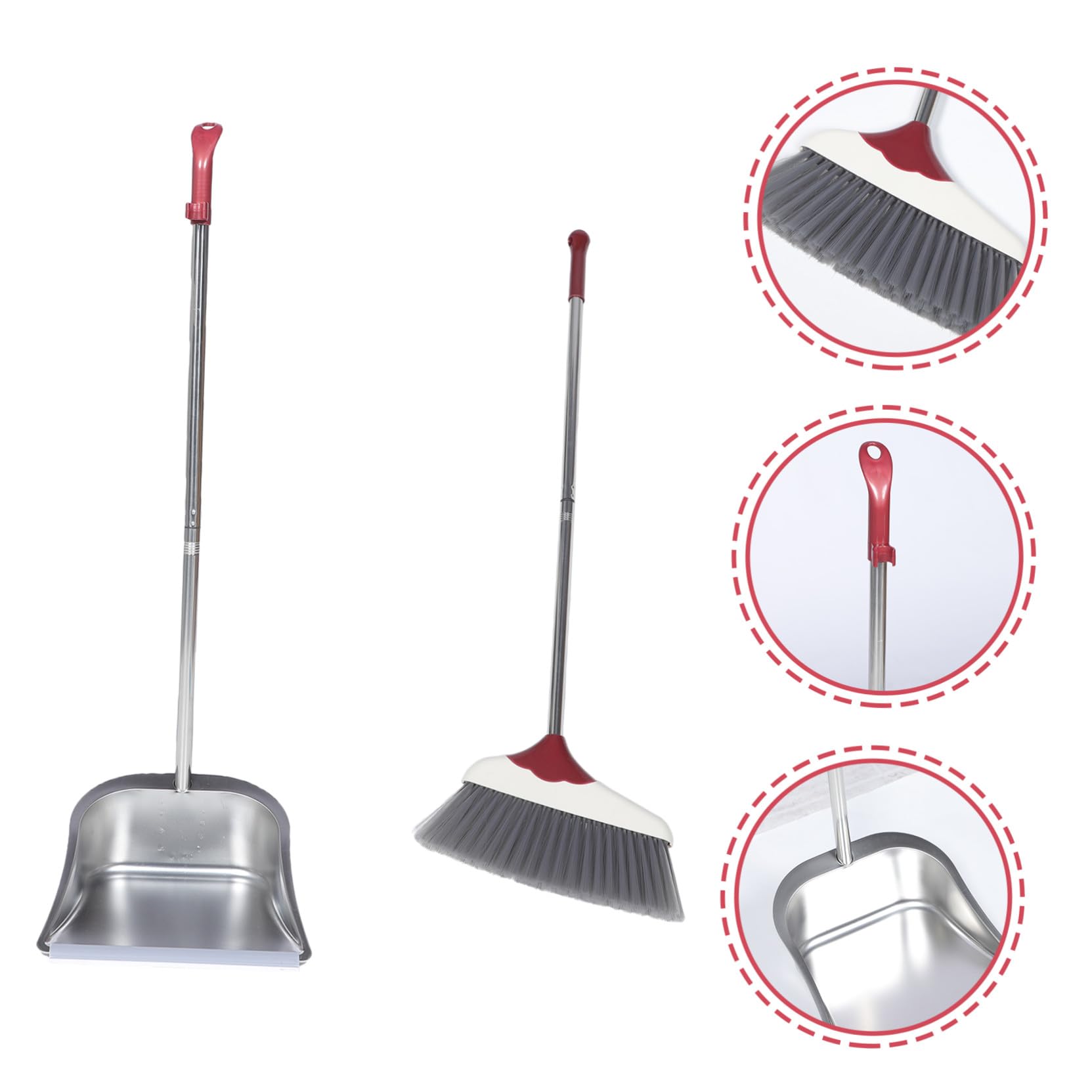 Set Scopa e Paletta Manico Lungo Acciaio Inox e Plastica