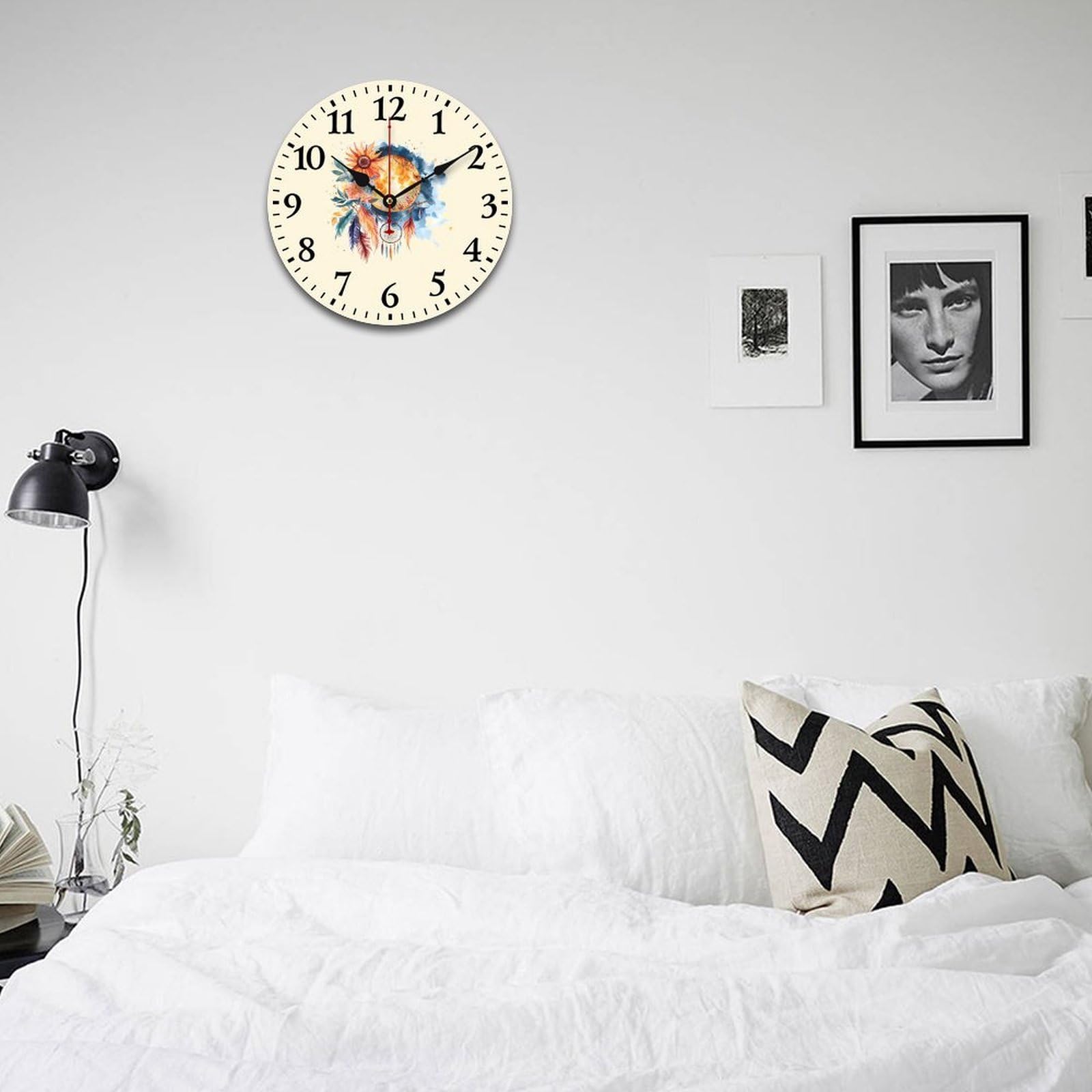 Traumfänger, Mond und Sonne, Holz-Wanduhr, nicht tickend, batteriebetrieben, für Büro, Wohnzimmer, Schlafzimmer, Küche