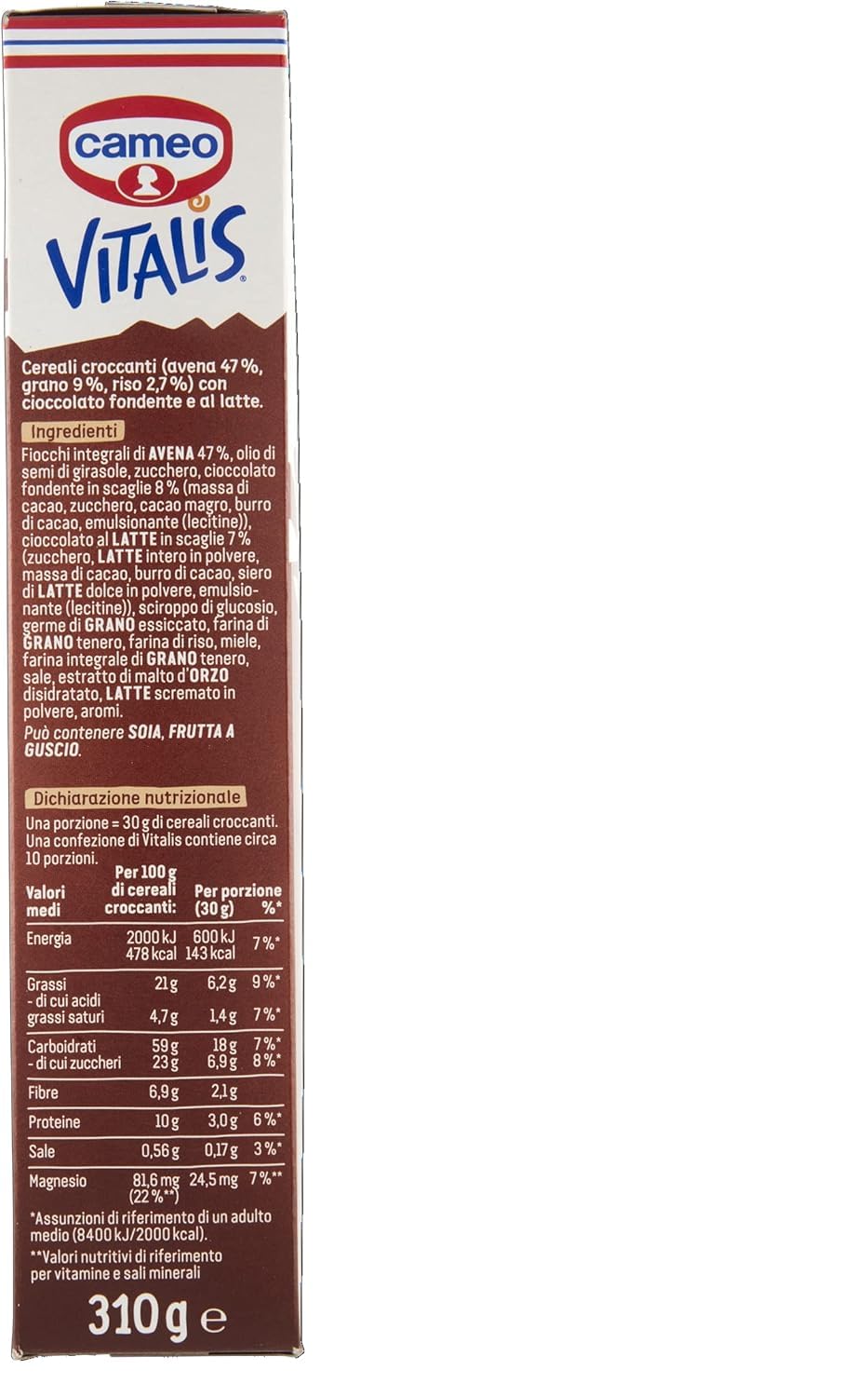 Italian Gourmet Vitalis Crunch muesli croccante doppio cioccolato 12 x 310g | Fiocchi d'avena interi, mit dunkler Schokolade und Milchstückchen, Gesamtnettogewicht 3,72 kg + Kostenlos Polpa 400g