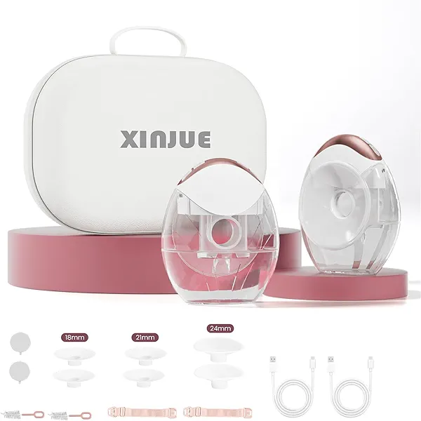 YM-806 Hands Free Breast Pump with Storage Handbag, Slim Wearable Breastfeeding Pump 4 Modes & 12 Levels, Electric Breast Pump Portable - 18/21/24mm Flange, 2 Pack Rose Gold