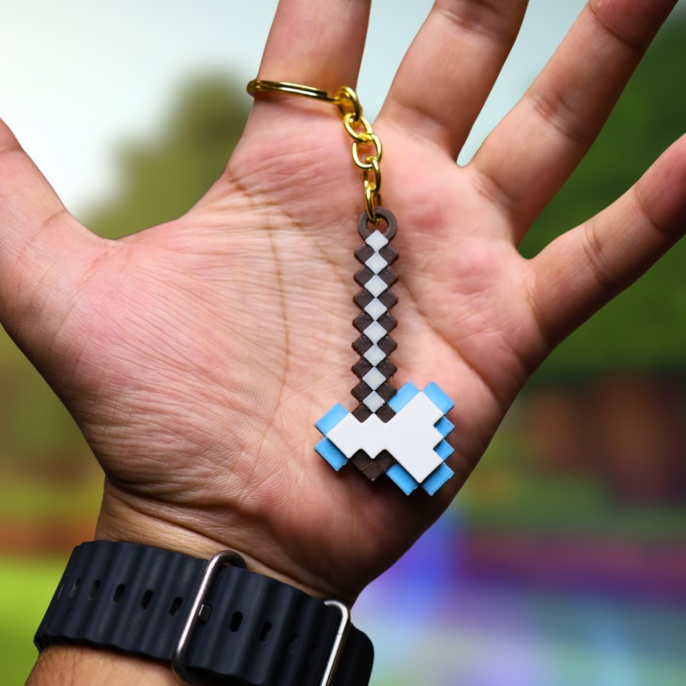 dear internet Mincraft Axe Double-Sided Keychain, Gaming Collectible Bag Charm, Zipper Charm, Blue and White-picture-31