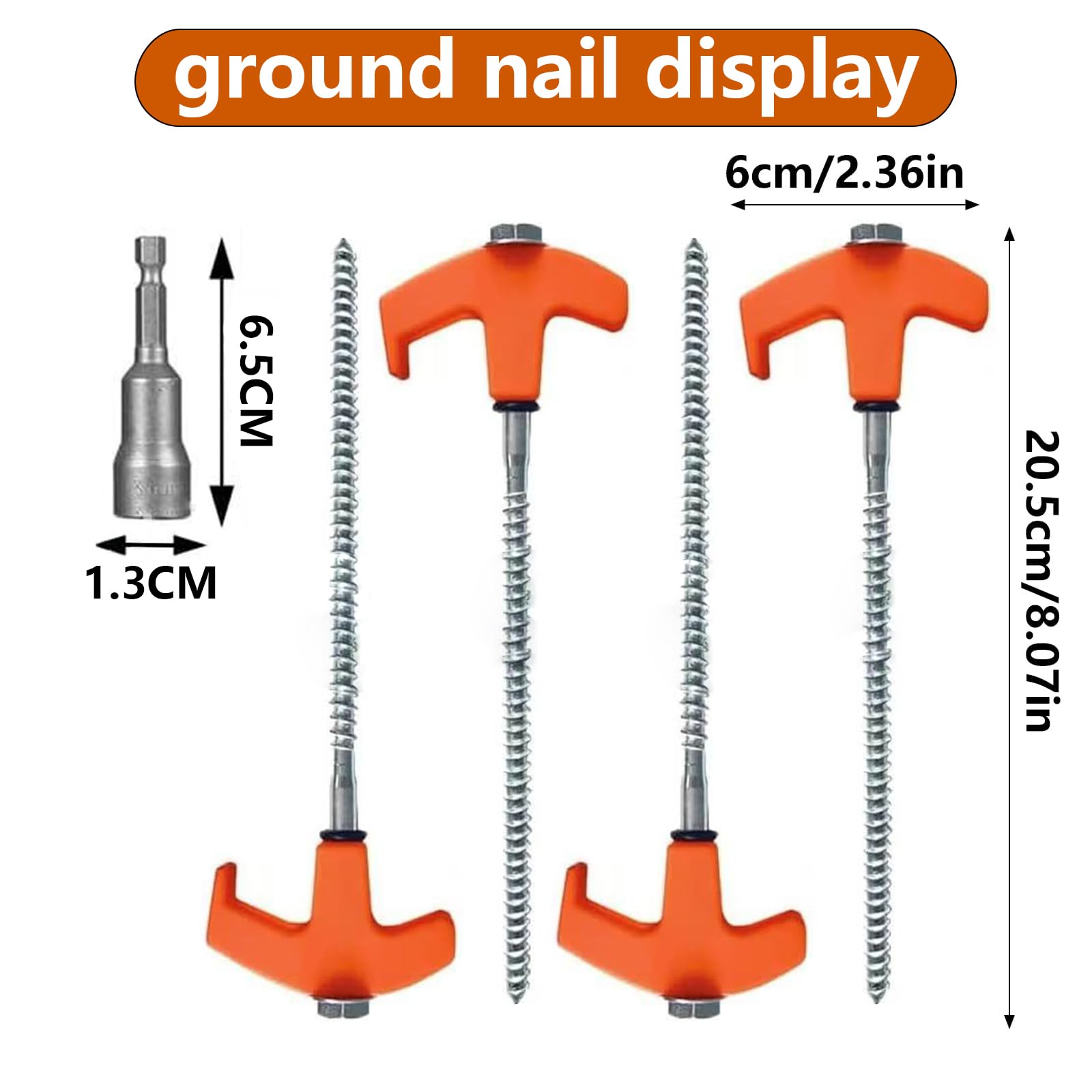 4-Pack Heavy Duty Galvanized Steel Tent Pegs, Threaded Corrosion Proof Ground Anchors for All Terrains (Sand, Rock - Image 2