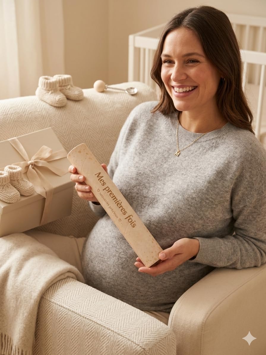 Générique Mes Premières Fois Bébé – Affiche Souvenir A3 avec Baguettes en Bois et Fil de Suspension – Décoration Chambre Bébé Garçon ou Fille – Cadeau Naissance Original