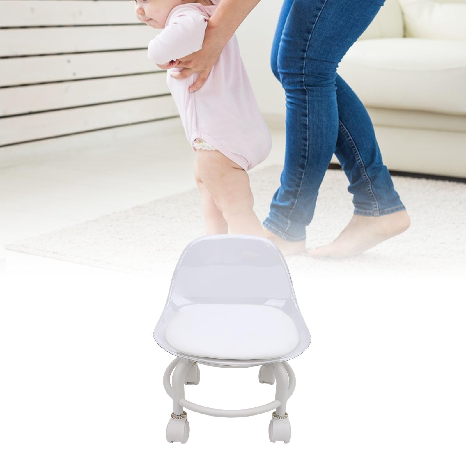 Alomejor Taburete bajo con Ruedas,Asiento cómodo y Movimiento Suave,reposapiés ergonómico,for Personas Mayores estética hogar y pedicura Profesional