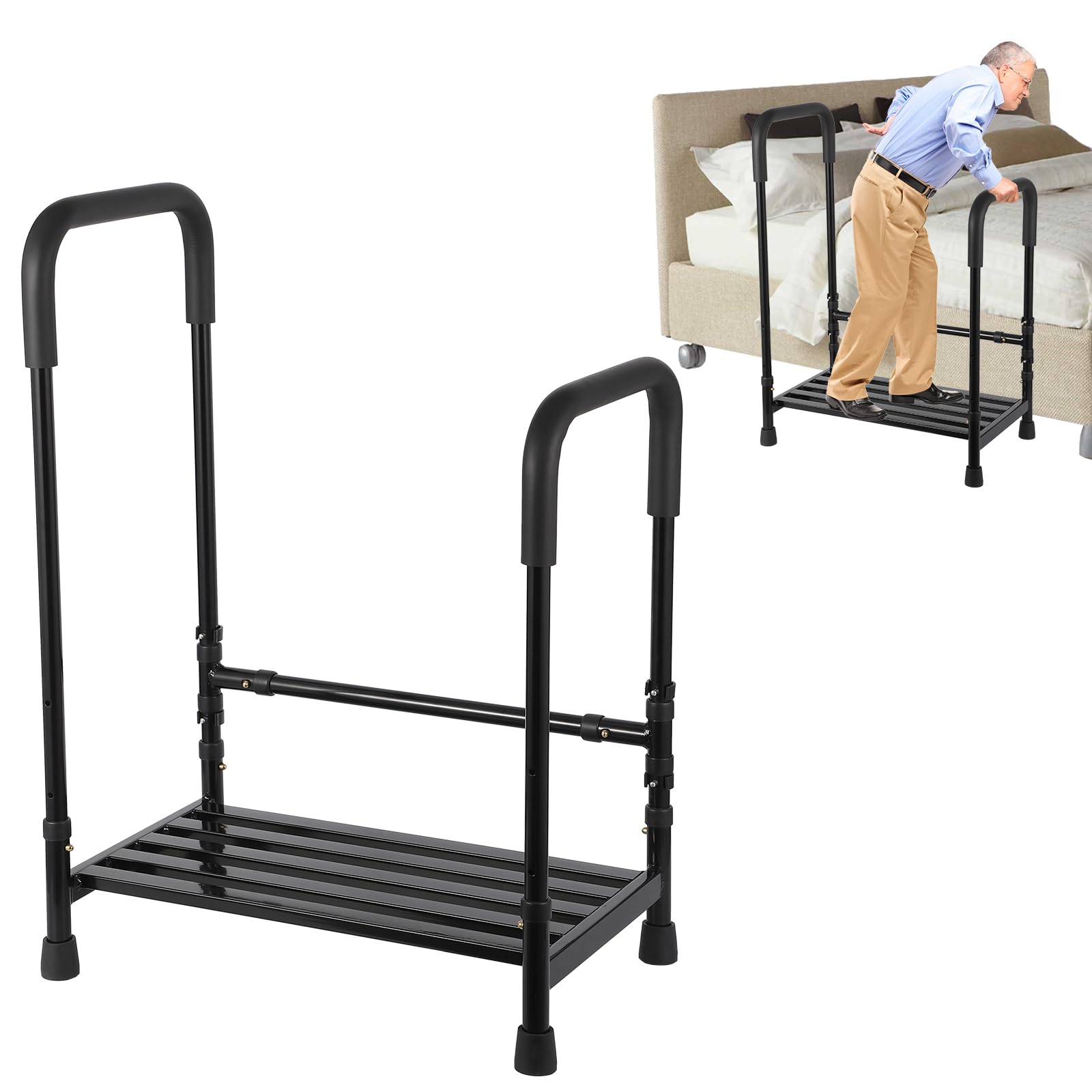 Dual Step Stool with 2 Handles – Height Adjustable Bed Steps, Non-Slip Platform & Rubber Feet, Heavy Duty 200kg Capacity Ladder for Bedside, Kitchen, Car, Motorhome & Bathtub