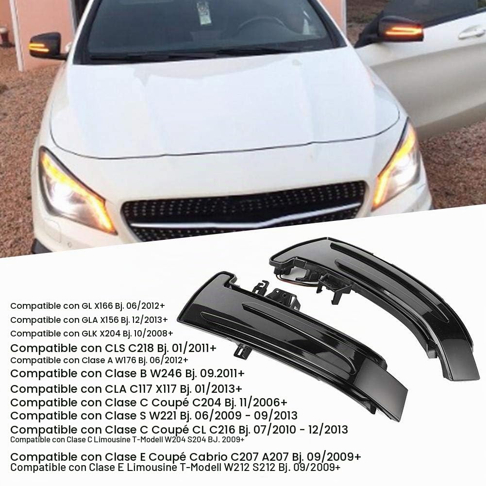 Luz de señal de dinámica de ala lateral LED Indicador de espejo retrovisor que fluye Luz reflectora intermitente Lámpara ahumada Se adapta a C/E/S/CLA/GLA/CLS CLASE W176 W204