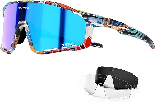KAPVOE Gafas de ciclismo polarizadas para hombres y mujeres, 3 lentes MTB para montar en bicicleta, gafas deportivas