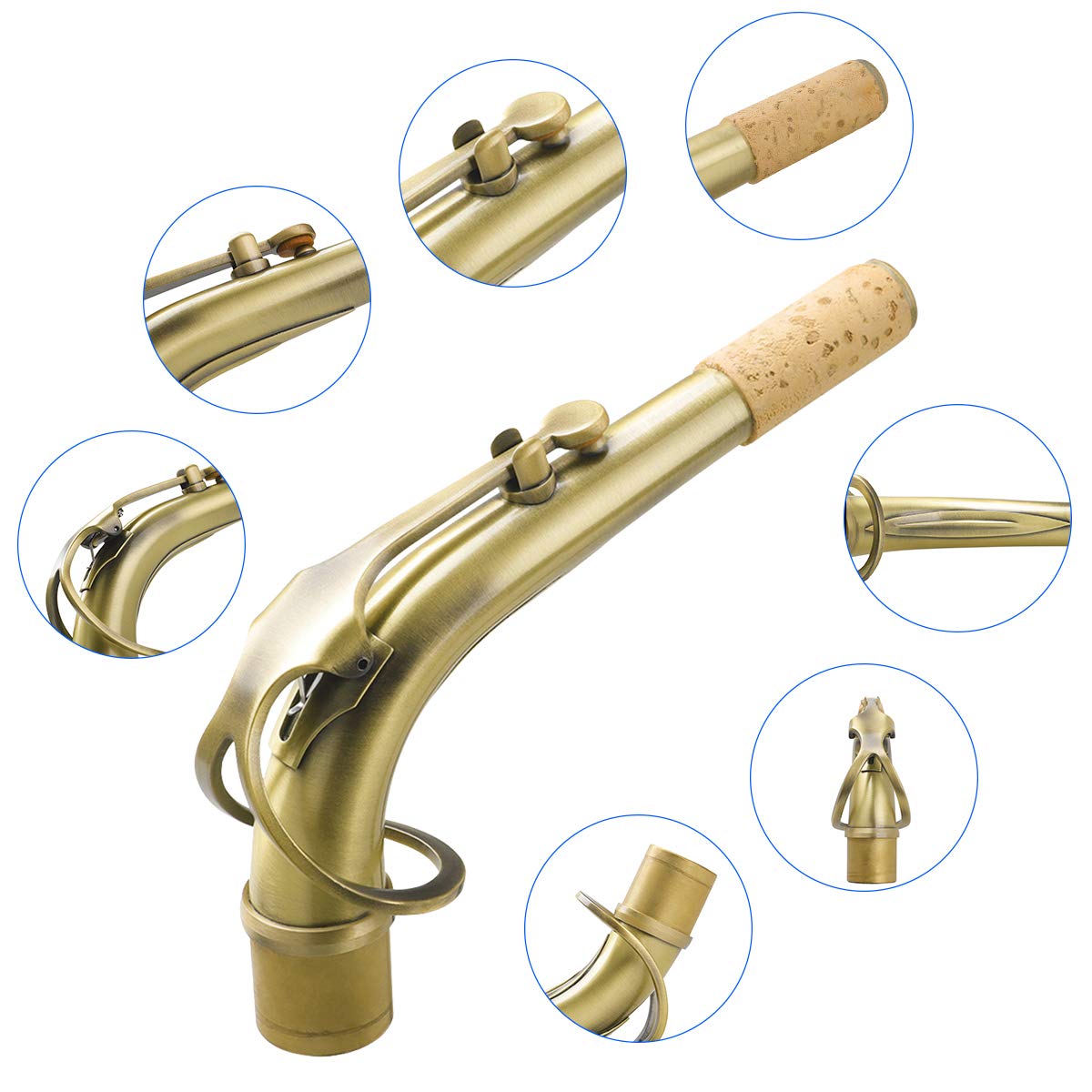 Btuty B66 Sassofono Contralto Sax Curva Collo Ottone E-flat Alto Sax Gomito 24,5 mm Ugello con Pad in Pelle Professionale Parte di Ricambio Sax Isolante Calore