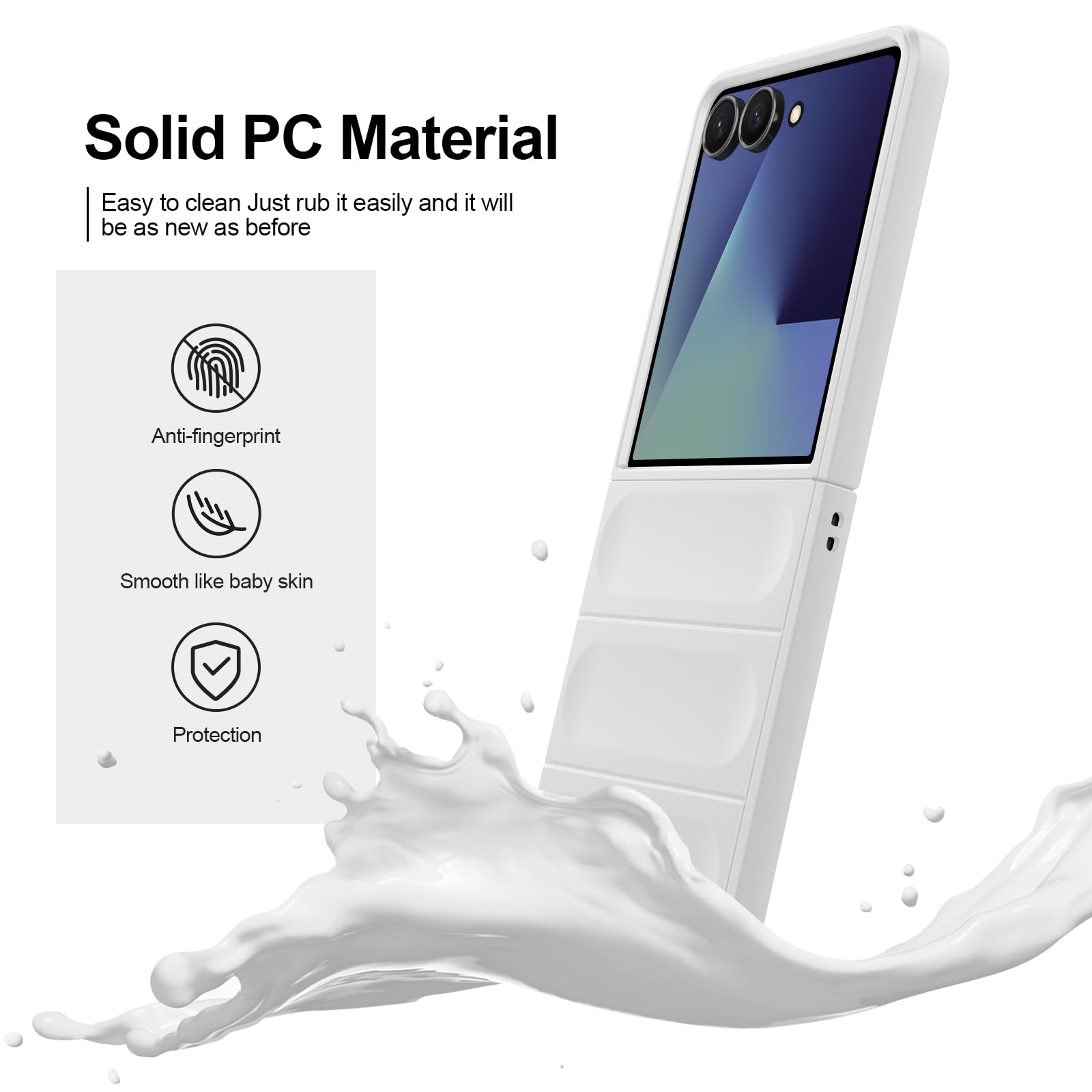 Case for Samsung Galaxy Z Flip 7, Hard PC Slim Fit Bumper Case, Anti-Scratch Shockproof Protective Phone Cover, White — view 3