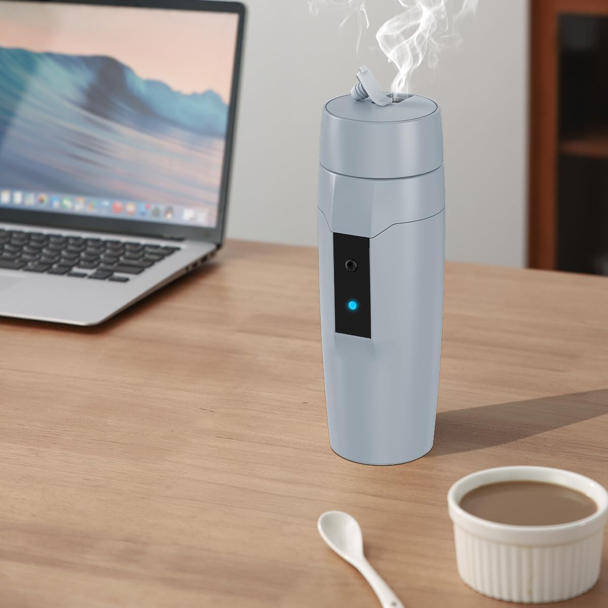 Caldera eléctrica portátil, pequeña tetera eléctrica de viaje, calentador de agua rápido de 300 W, mini taza de café eléctrica para hoteles, oficinas y caravanas, apagado y reinicio automático, gris 2
