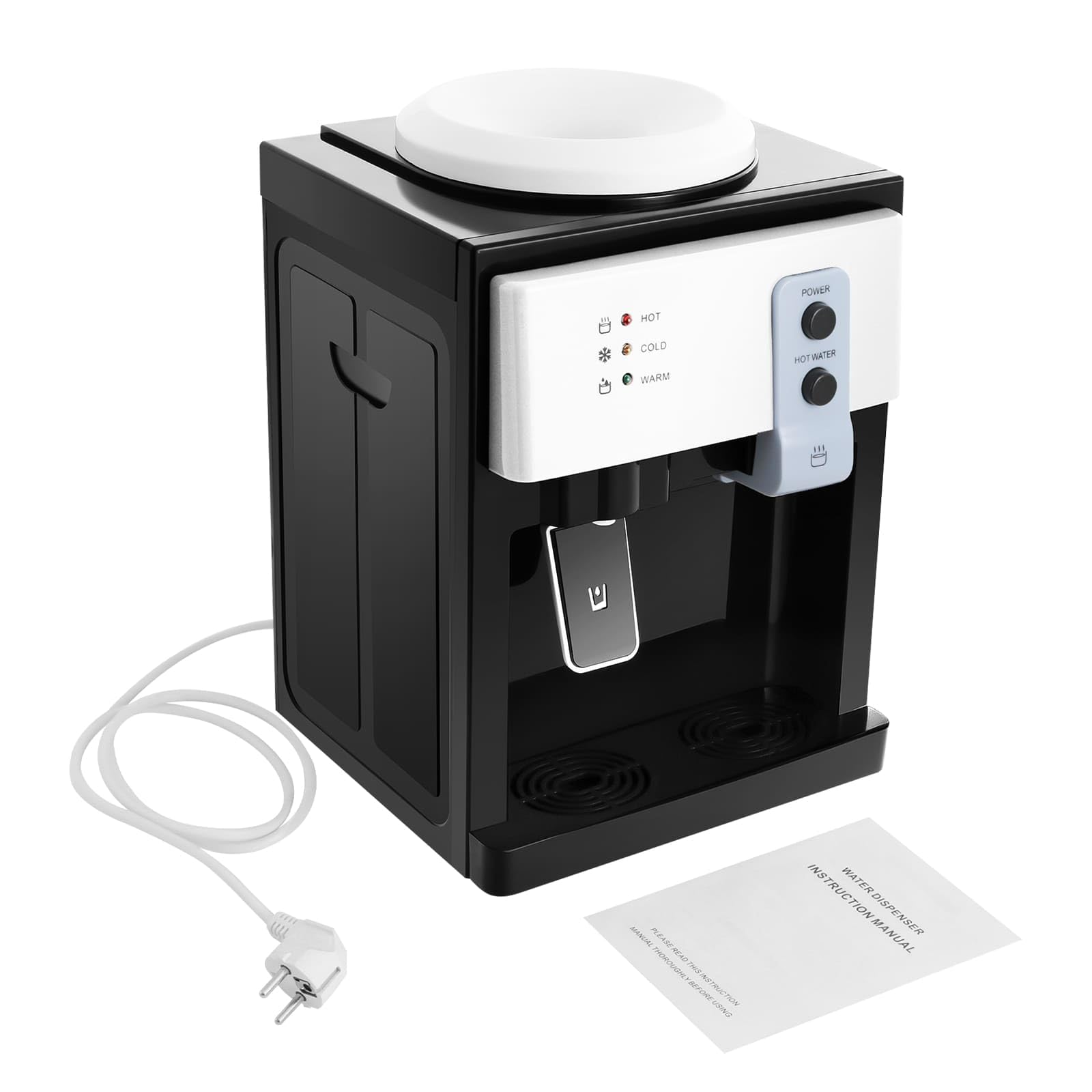 Distributeur d'eau Chaude/Froide, Chauffage 95℃/Refroidissement 8℃, Design Compact 27x24x36cm, Bonbonnes Compatibles 4,5L à 18,9L, Idéal pour Bureau Maison (Blanc)