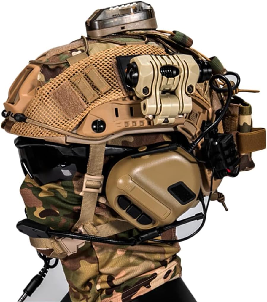 Fast Paintball Helmet Set Airsoft Helmet with Tactical Headset Visor Goggles Flashlight Signal Flashing Light and NVG Mount for CS Shooting Hunting Game B L