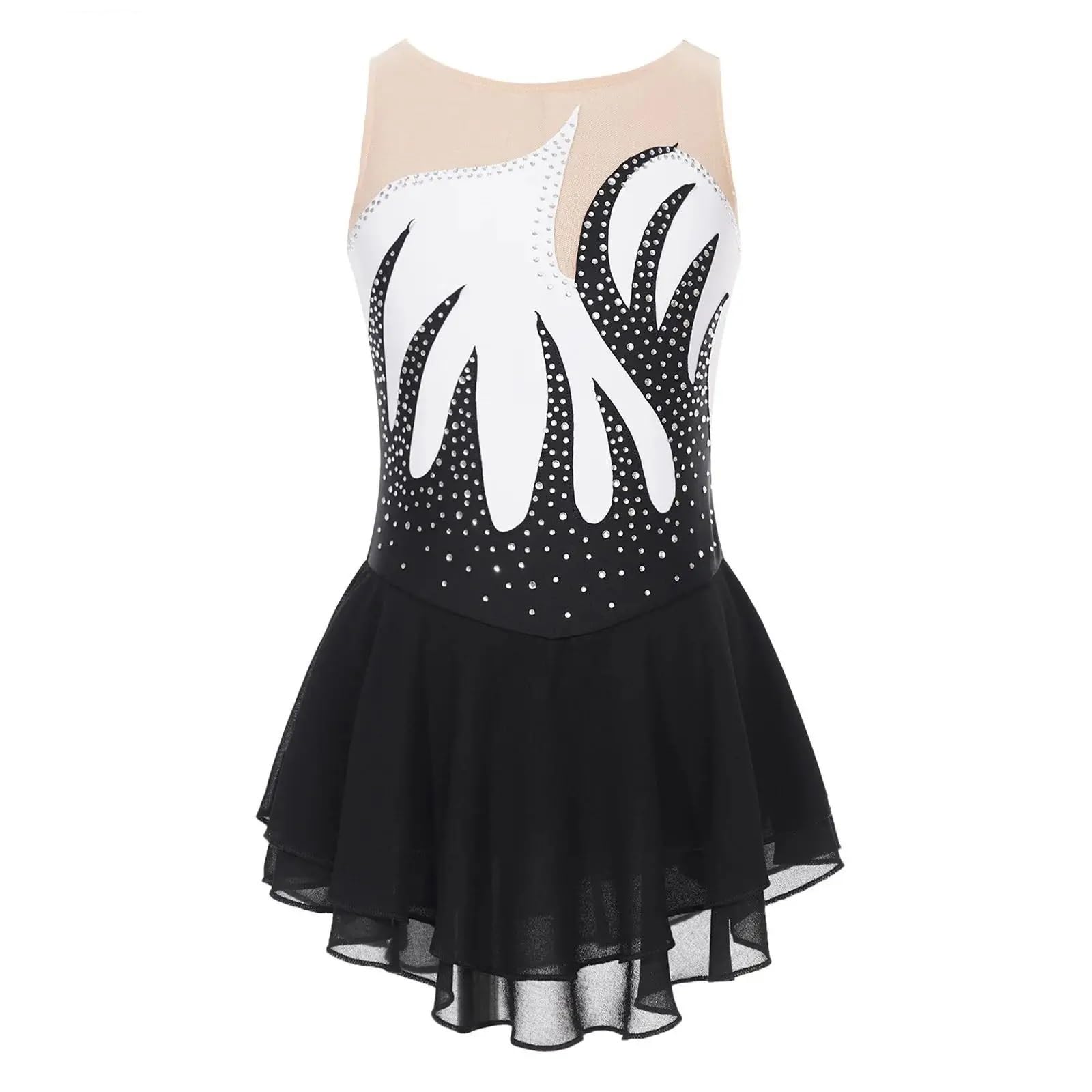 Gymnastikanzug Mädchen Eiskunstlaufkleid, Tanzballett, rhythmische Gymnastik, Kostüm, glänzendes Strass-Netz, Tanzbekleidung(Color 2,16)