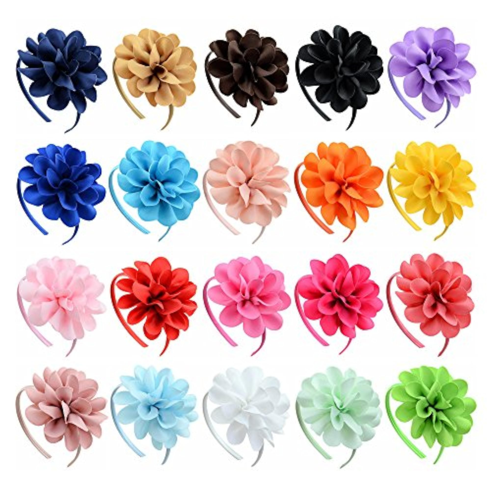 20Pcs Girls Boutique Grosgrain Ribbon Headbands with Bows