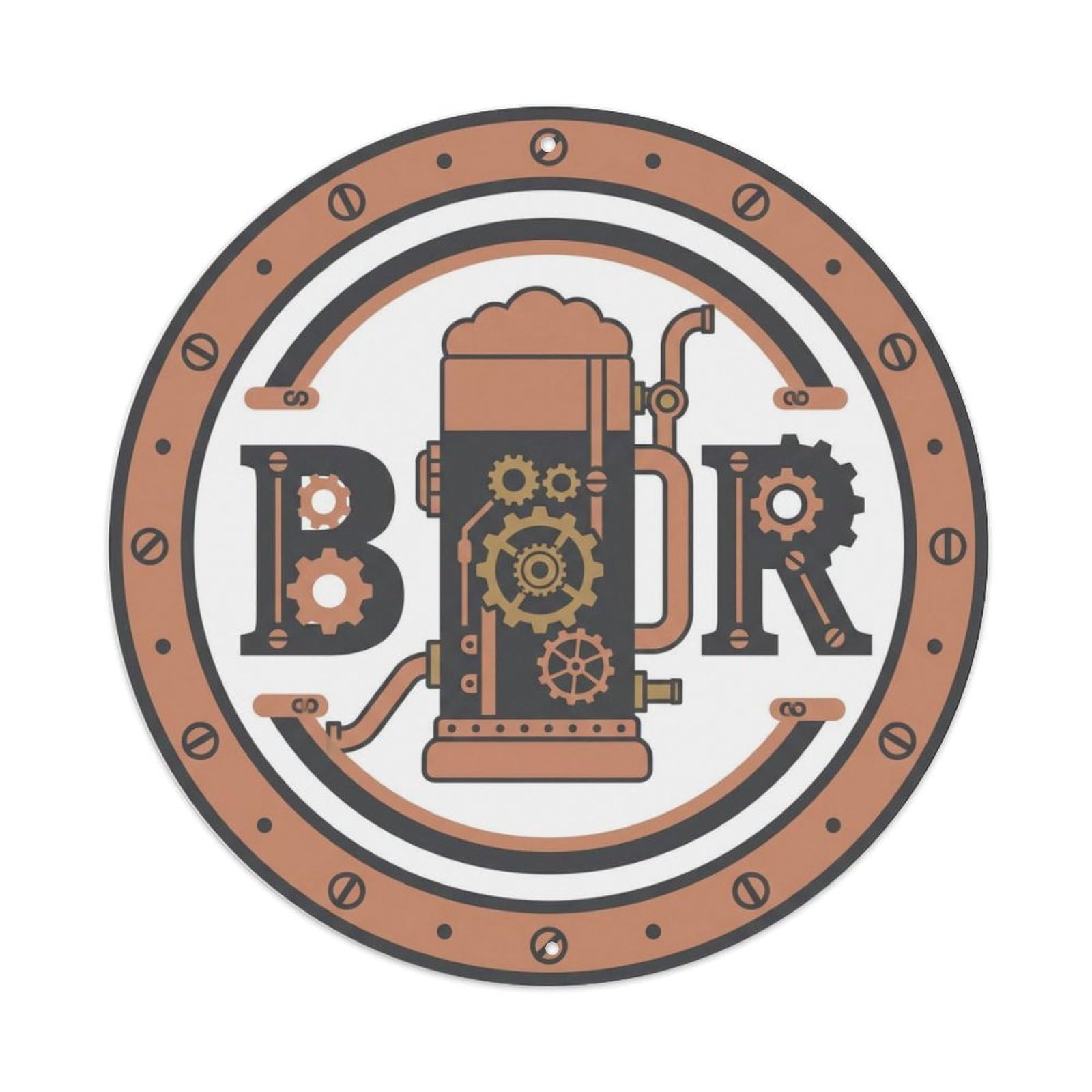 BAR Steampunk Tavern Emblem Metal Tin Sign Plaque Wall Decor for Cafe, Club Bar, Office, Home Garden Round Metal Poster 8x8Inch