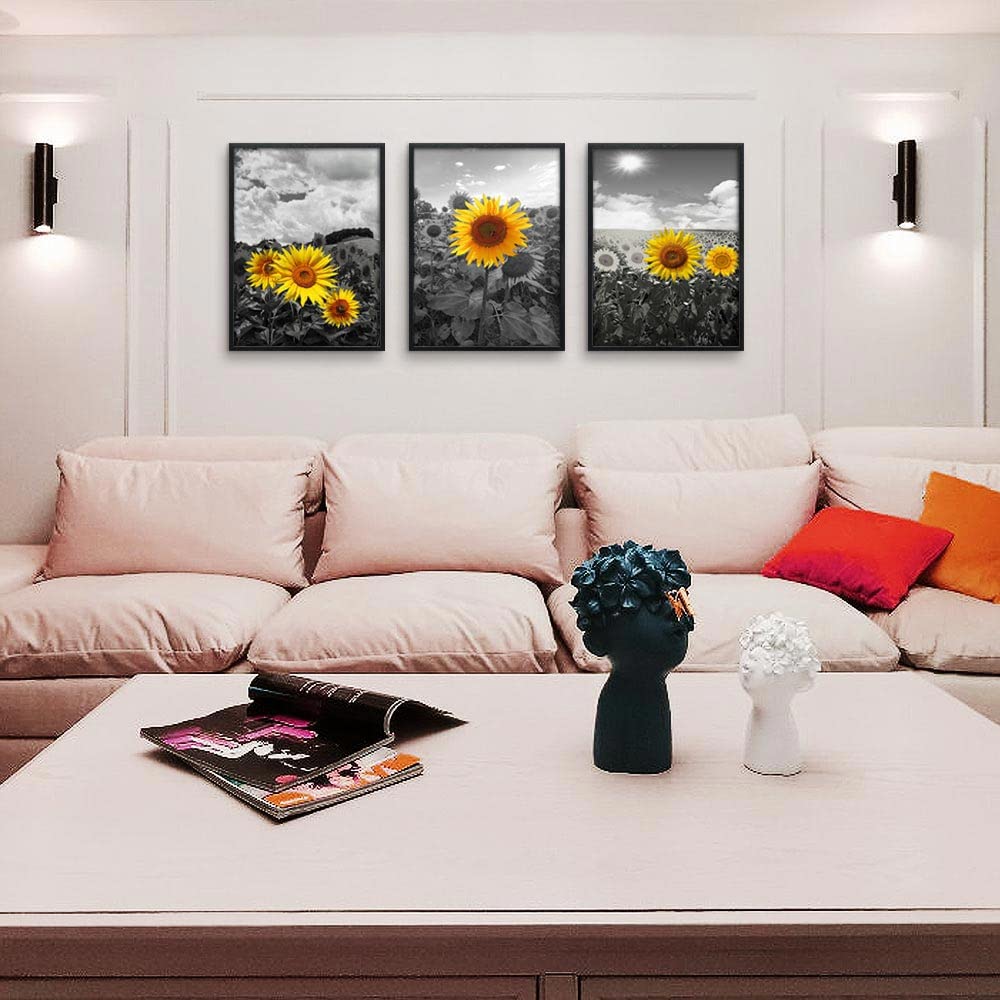 Modern Abstract Sunflower Canvas Art - 40x60cm Black Framed Wall Decor For Living Room - View #2