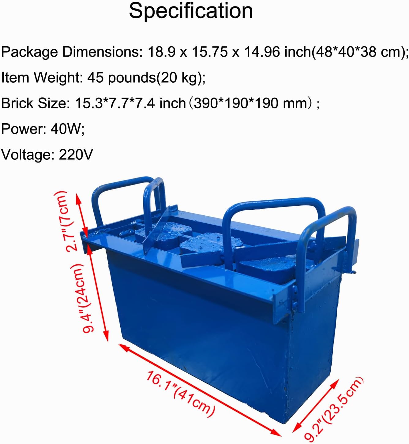 INTBUYING Concrete Brick Making Machine Kit, Manual Hollow Soil Block Brick Forming Machine 220V, Three-hole Square and Square hollow bricks Brick Size 15.3X7.7X7.4inch（390x190x190mm）