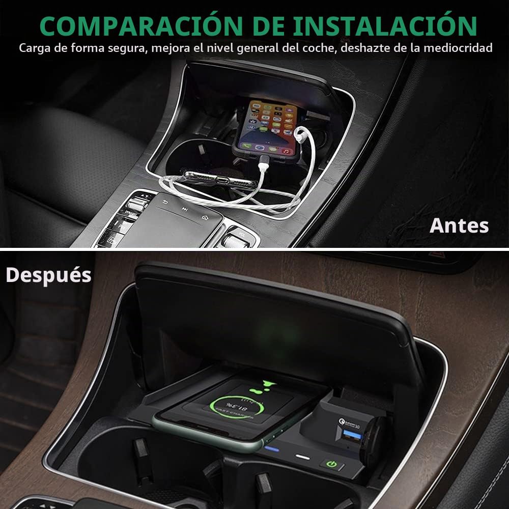 Cargador Inalámbrico Coche para Mercedes Benz C-Class GLC AMG 2015-2021, Carga Rápida Auto Teléfono Cargador para Mercedes-Benz C200/C260/C300/C450 GLC200/GLC260/GLC300 C43/C63/GLC43/GLC63