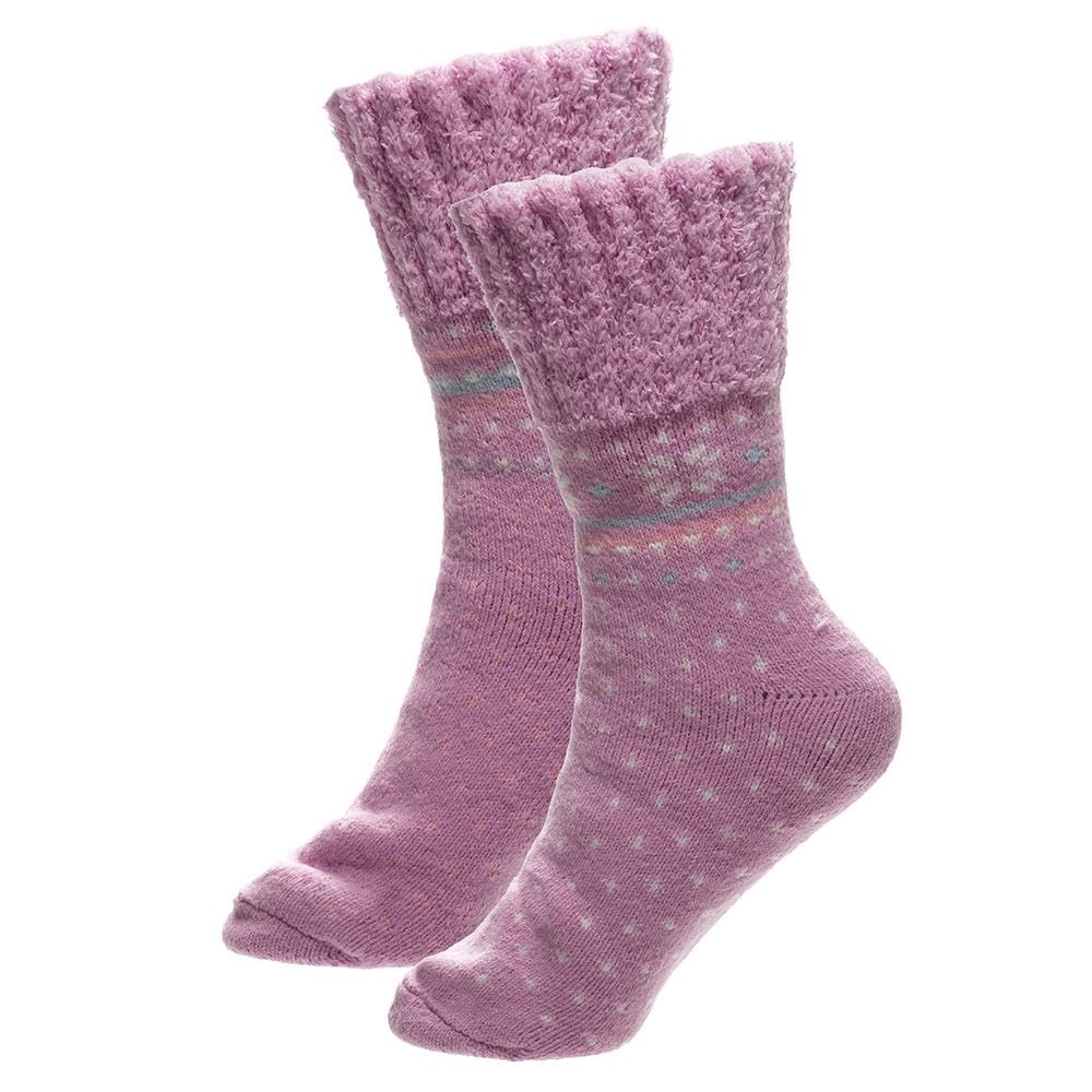 A2z Women's Lilac 2 Pack Fairisle Thermal Socks Soft Cosy Lounge With Gripper - Socks Lds 1429 2 Pack 4-8