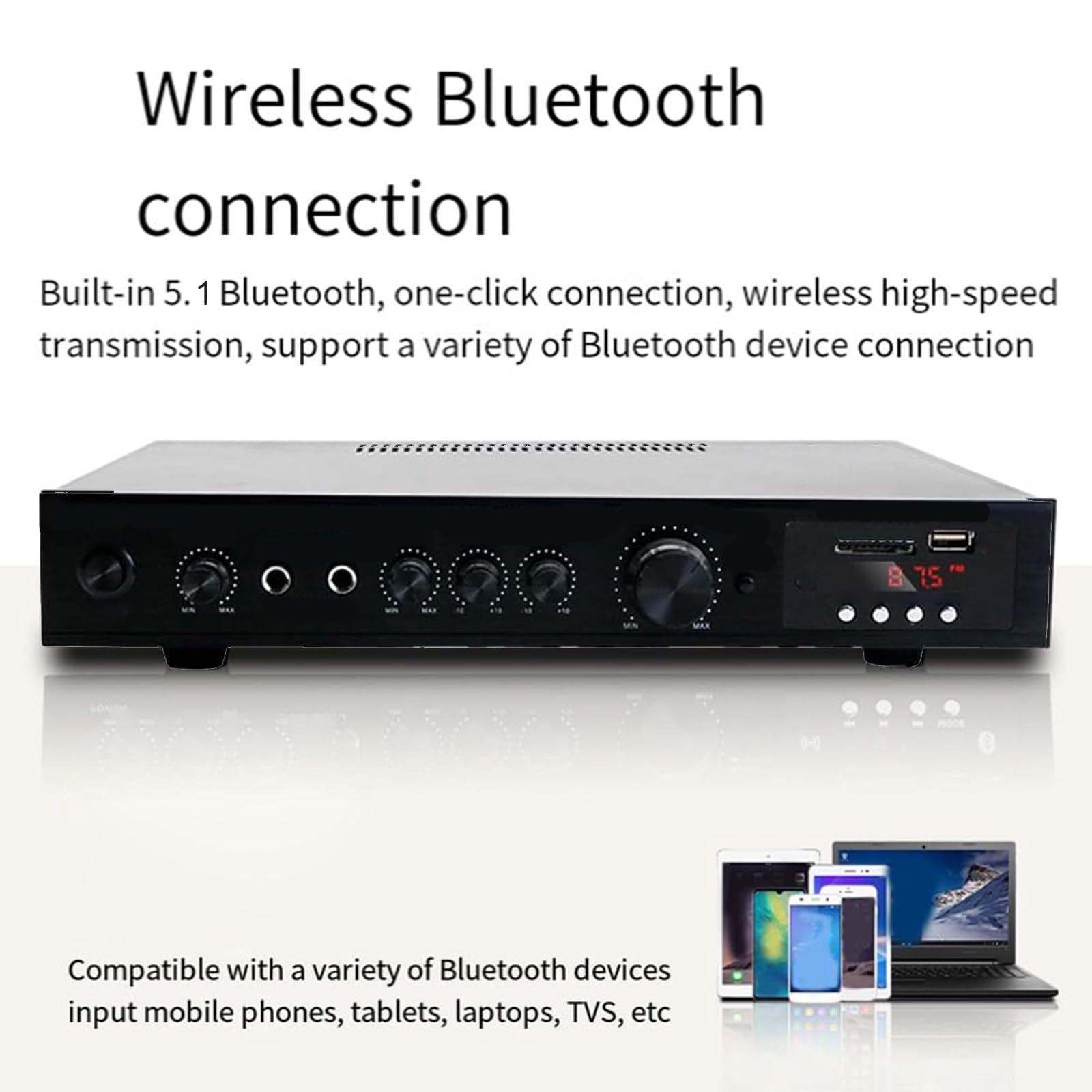 Amplificatore Hifi a 5.1 Canali con Bluetooth 5.1, 200 W +200 W Sd Mp3, Ingressi Microfono, Coassiale Ottico, Amplificatore Audio Domestico, Subwoofer per Home Theater Alta Potenza