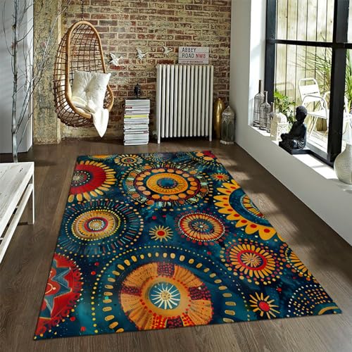 Tapis abstrait rétro géométrique de style bohème 160x200cm texture fleur - 2