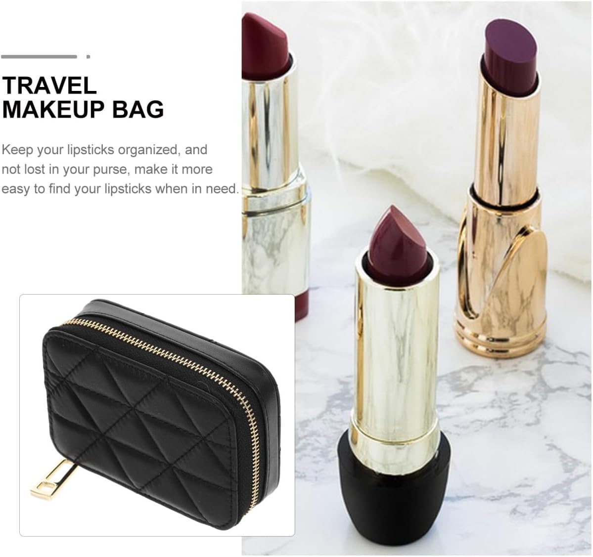 Hemoton Lipstick Mirror Makeup Bag with Compact Travel Pouch 4.13X2.95X1.37In Portable Lipstick Holder for Women Cosmetic Organizer with Built-in Mirror - Image 5