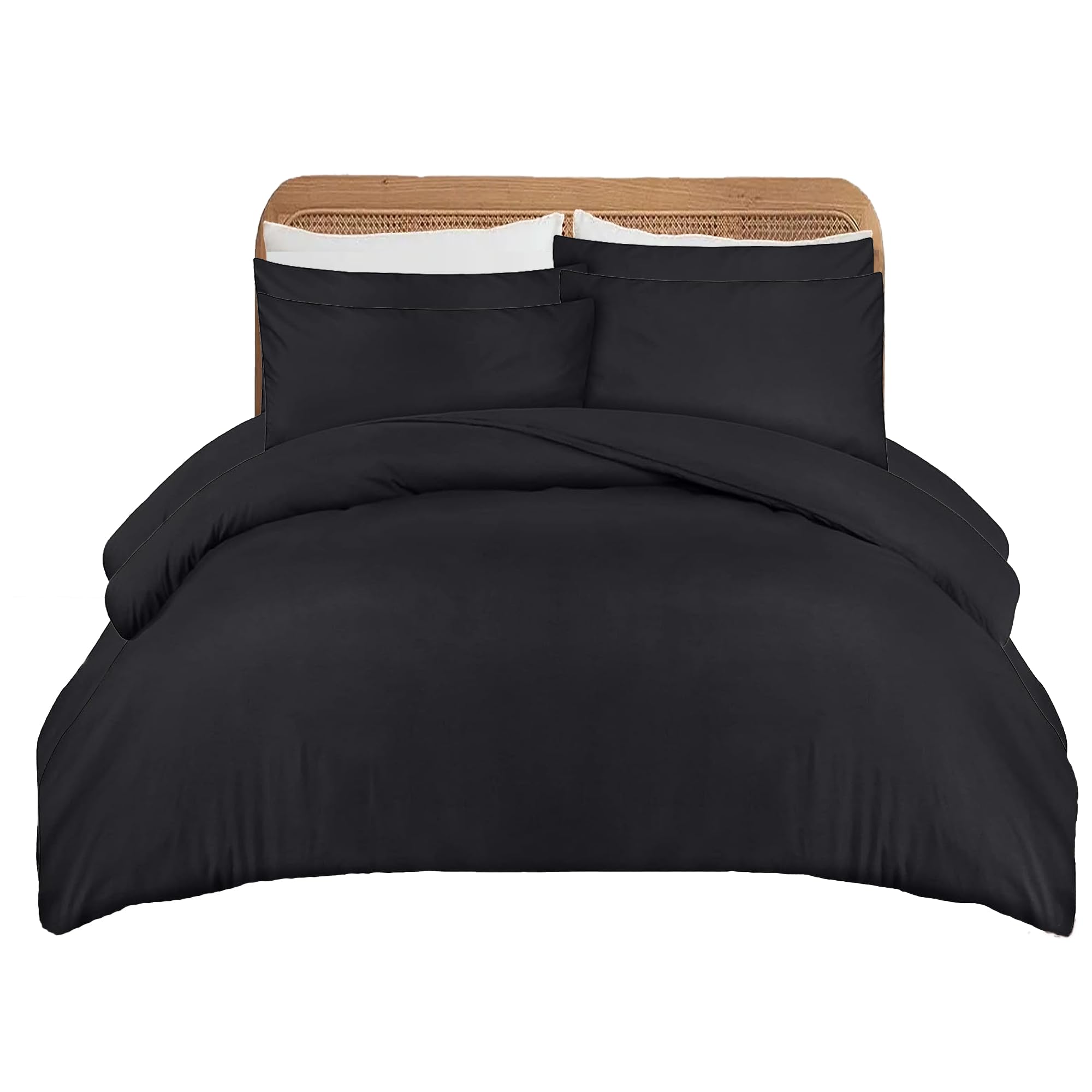 Apex Furnishings Single Duvet Cover Set Soft Brushed Microfibre Bedding Comforter Plain Dye Quilt Cover With Pillowcase- Black โ image 1