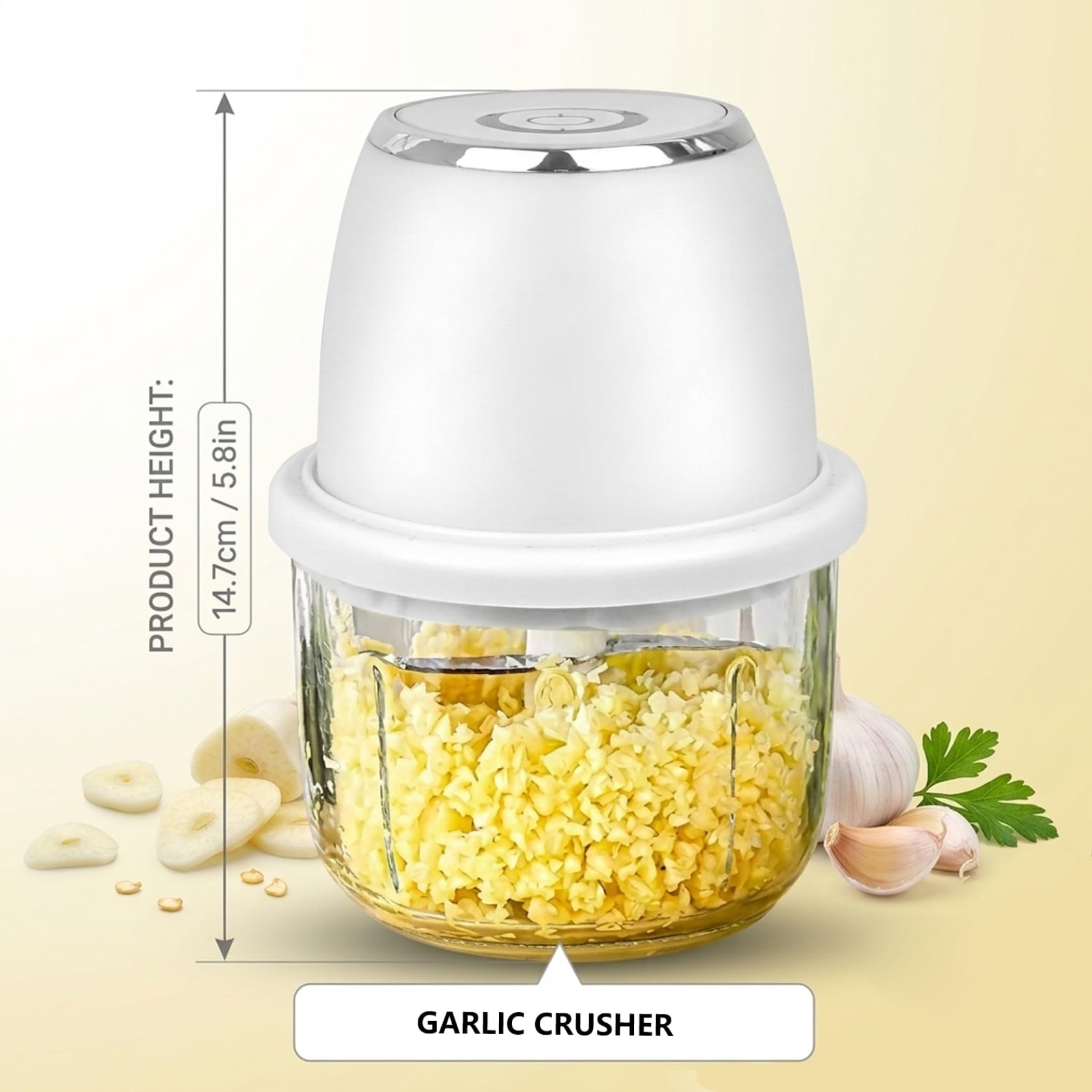 Picadora de ajos eléctrica, mini picadora de alimentos de 350 ml con 6 cuchillas de acero inoxidable y vidrio espesado, mini procesador de alimentos inalámbrico para ajo, jengibre, hierbas, fáci
