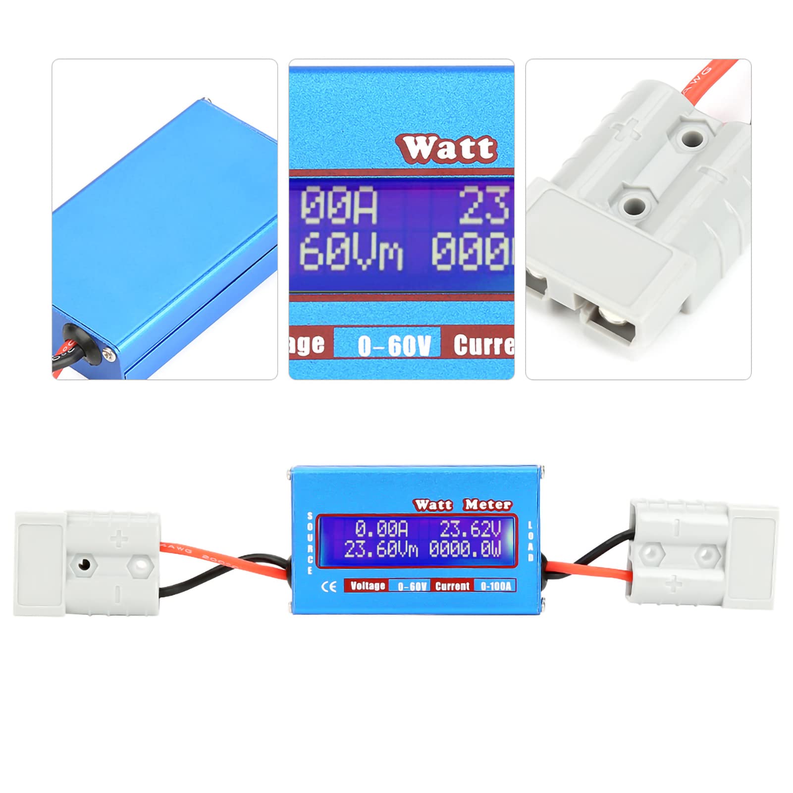 Wattmeter 0-100A 0-60V DC Leistungsanalysator Hochpräzises Watt Volt Ampere-Energiemessgerät-Analysatorwerkzeug