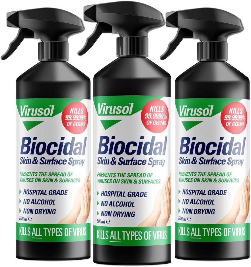 Biocidal Skin & Surface Sanitising & Hygiene Spray - Medical Grade - Safe on Skin, Pets, Surfaces & Gadgets - Made in UK - 500ml (3 Pack)