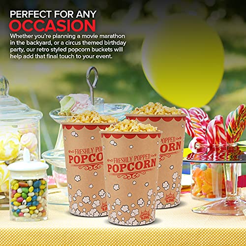 Image of Stock Your Home 64 Oz Kraft Popcorn Buckets (25 Pack) - Grease Resistant Retro Style Popcorn Container- Vintage Kraft & Red Popcorn Buckets for Take Out, Movie Night, Theaters, Fair, Concessions