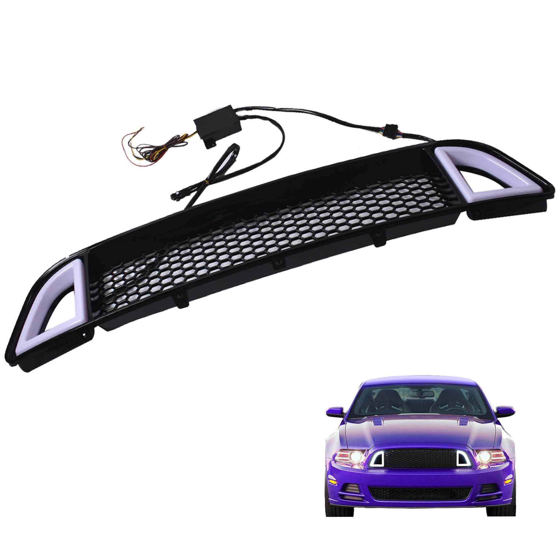 Front Bumper Upper Grille W/DRL Signal Light 2013 2014 Mustang 02HGL1211ABK