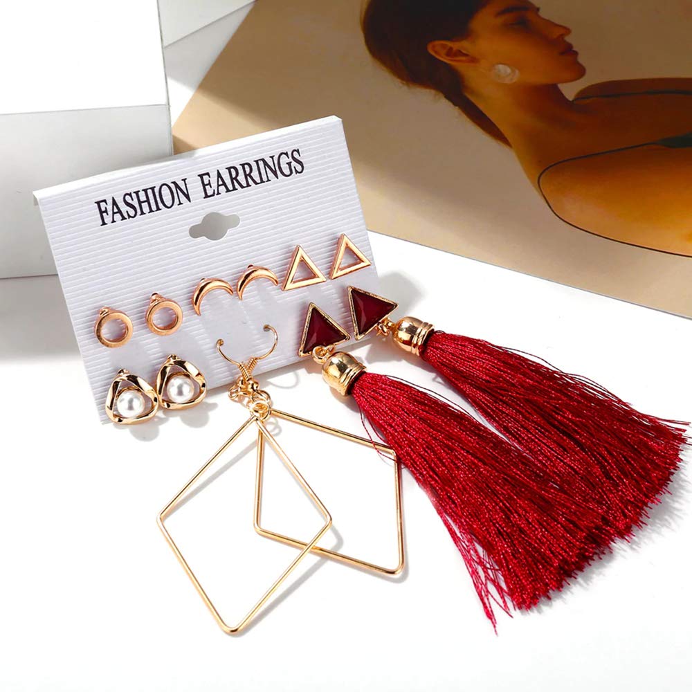 Pearl Geometric 6 Pair Earrings Set