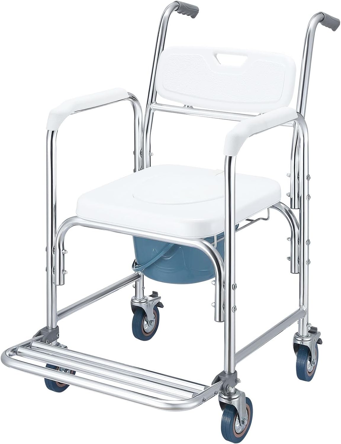 Commode Toilet Chair with Wheels 3in1 Bath Stool Bathroom Bedside Seat Seating Furniture