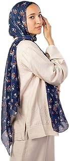 سكارف كبير بتصميم مجعد ومزين بطباعة من تاي شوب مقاس 75×175، ازرق، أزرق، 75*175